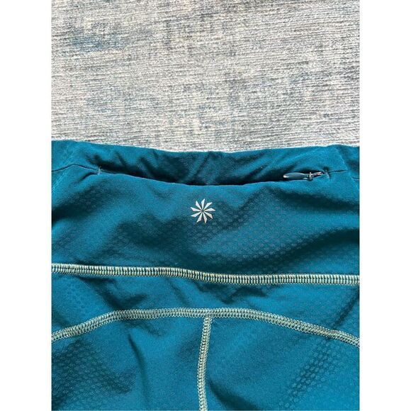 Athleta Dark Teal Mesh Panel Side Back Pocket Cropped Length Leggings Medium - Picture 4 of 8